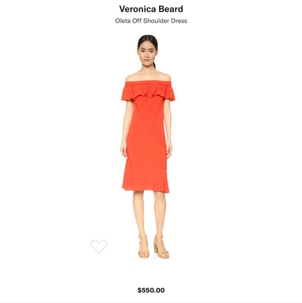 Veronica Beard Oleta Off the Shoulder Solid Orange Midi dress Size 8